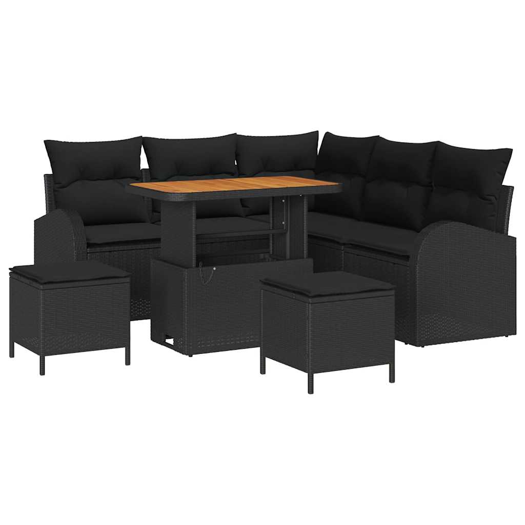 Garden Sofa Set with Cushion 8 pcs Black Poly Rattan