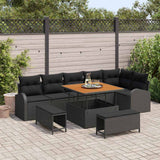 Garden Sofa Set with Cushion 9 pcs Black Poly Rattan