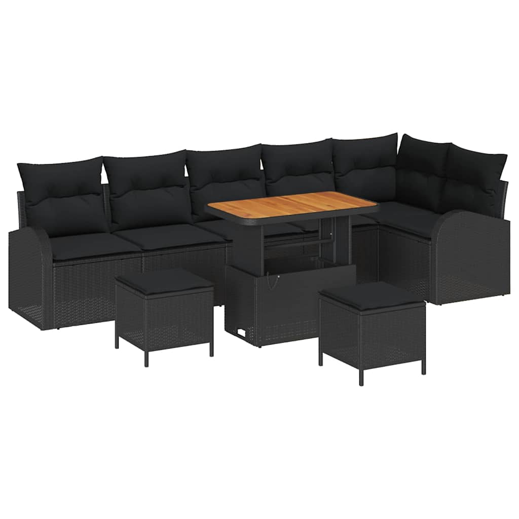 Garden Sofa Set with Cushion 9 pcs Black Poly Rattan
