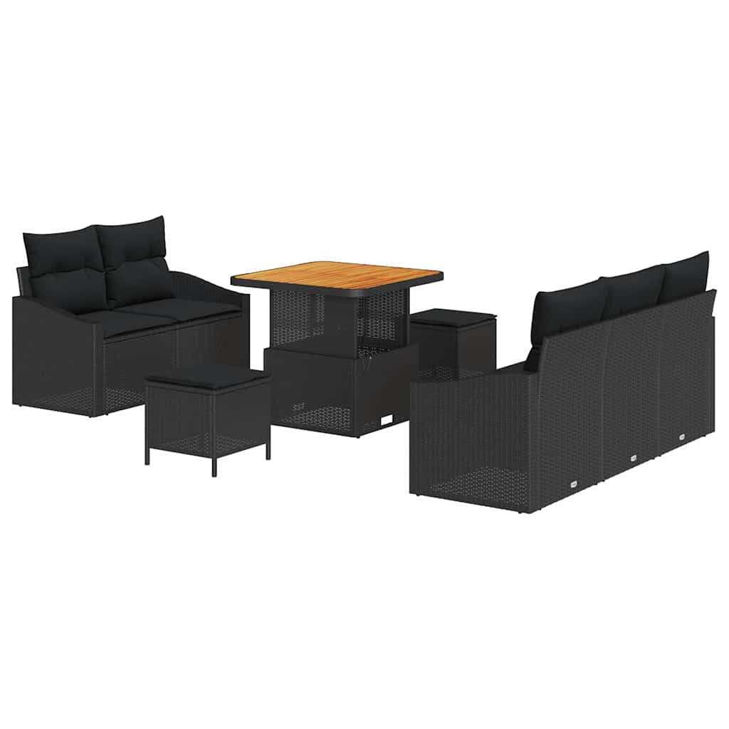 Garden Sofa Set with Cushion 8 pcs Black Poly Rattan