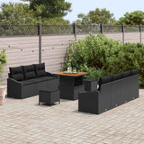 Garden Sofa Set with Cushion 10 pcs Black Poly Rattan