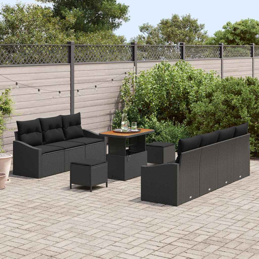 Garden Sofa Set 10 pcs Black Poly Rattan