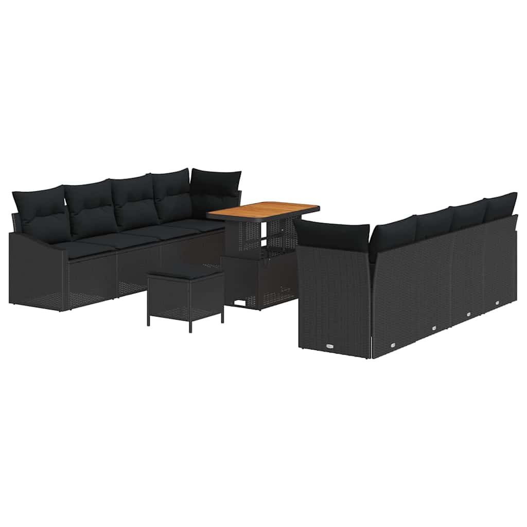 Garden Sofa Set with Cushion 11 pcs Black Poly Rattan