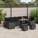 Garden Sofa Set with Cushion 10 pcs Black Poly Rattan