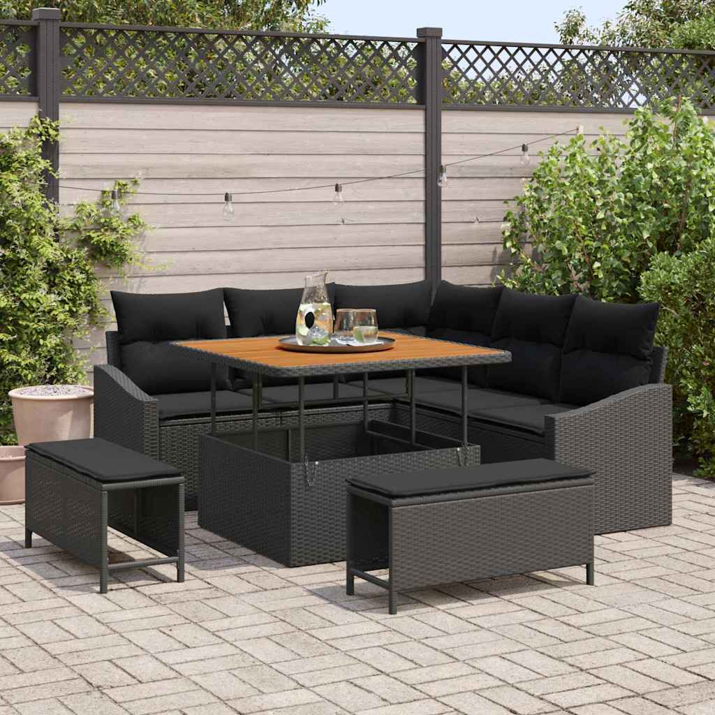 Garden Sofa Set with Cushion 8 pcs Black Poly Rattan