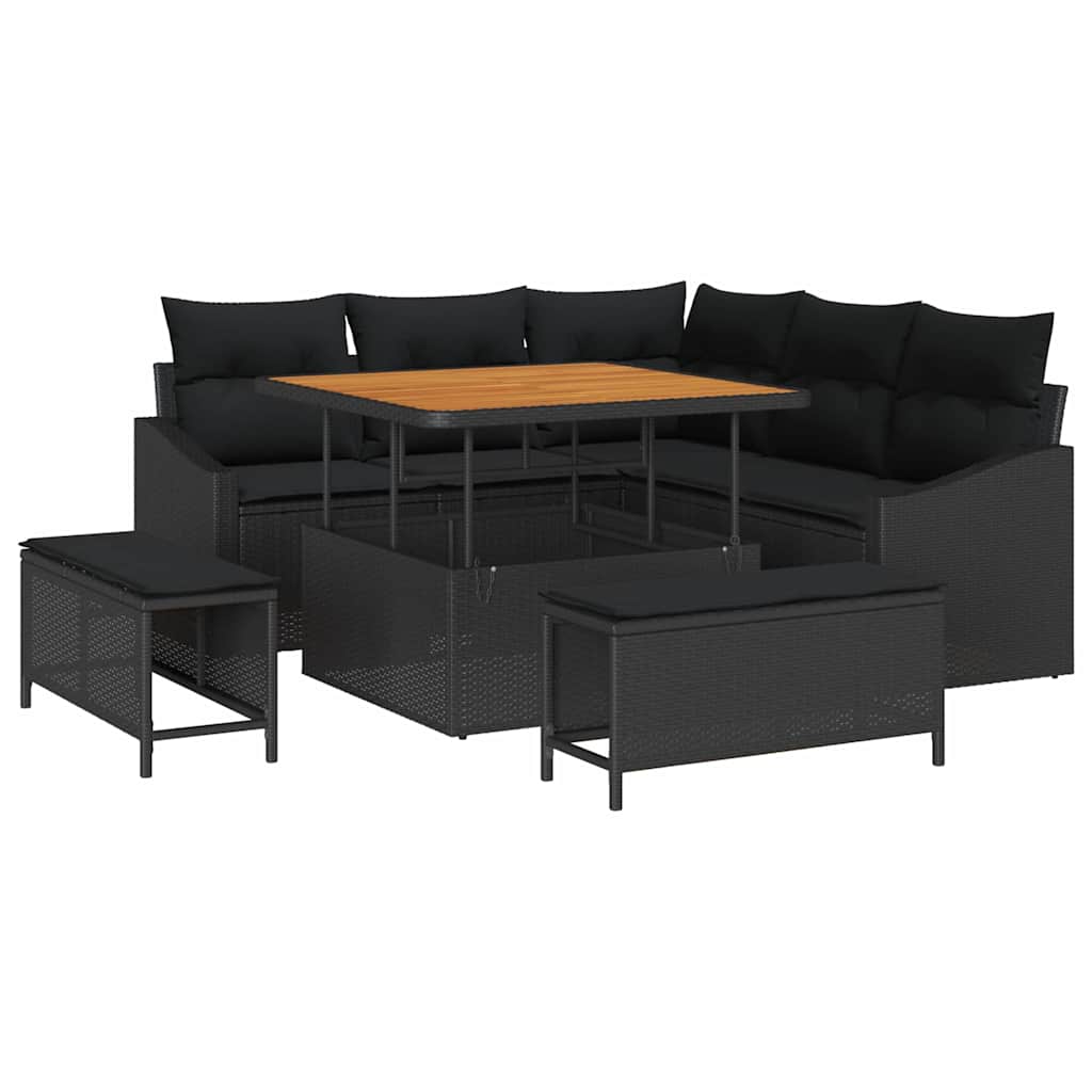 Garden Sofa Set with Cushion 8 pcs Black Poly Rattan