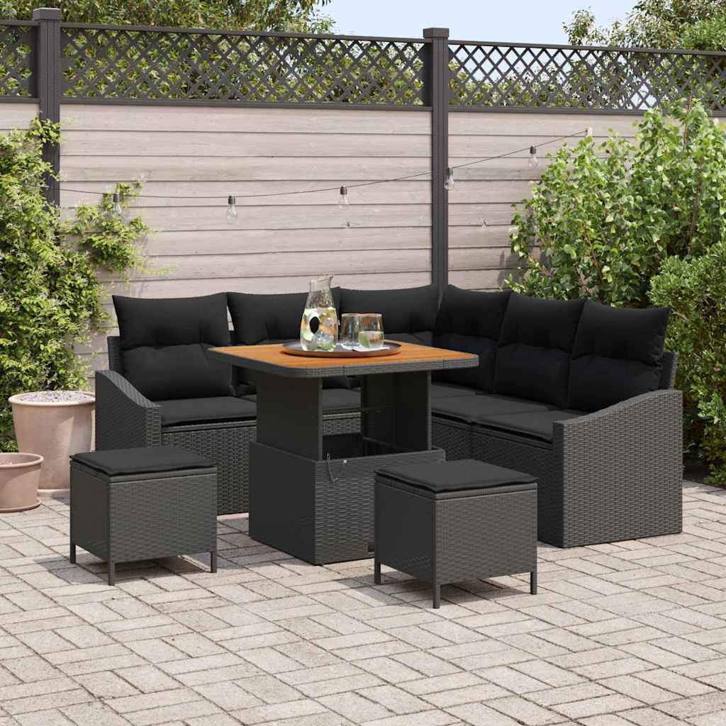 Garden Sofa Set with Cushion 8 pcs Black Poly Rattan