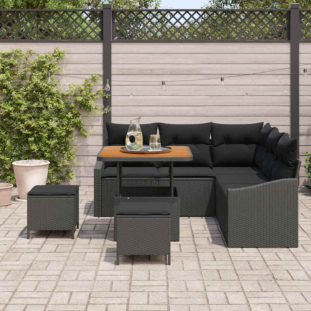 Garden Sofa Set with Cushion 8 pcs Black Poly Rattan