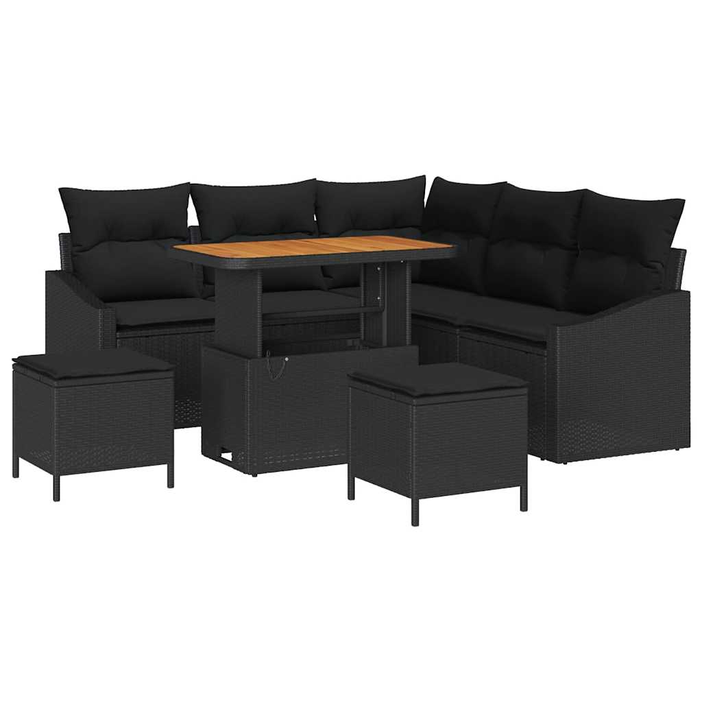 Garden Sofa Set with Cushion 8 pcs Black Poly Rattan