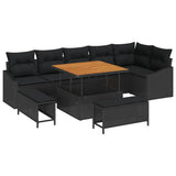 Garden Sofa Set 9 pcs Black Poly Rattan - Front View