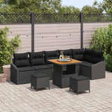 Garden Sofa Set with Cushion 9 pcs Black Poly Rattan