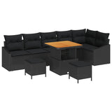 Garden Sofa Set with Cushion 9 pcs Black Poly rattan - Front View