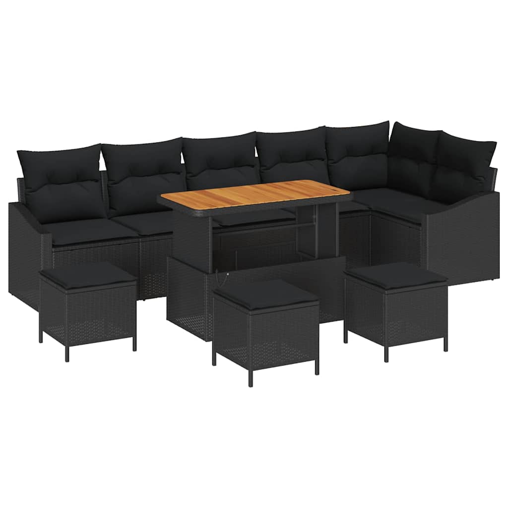 Garden Sofa Set with Cushion 10 pcs Black Poly Rattan