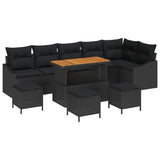 Garden Sofa Set with Cushion 10 pcs Black Poly Rattan