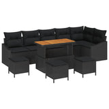 Garden Sofa Set with Cushion 10 pcs Black Poly rattan - Front View