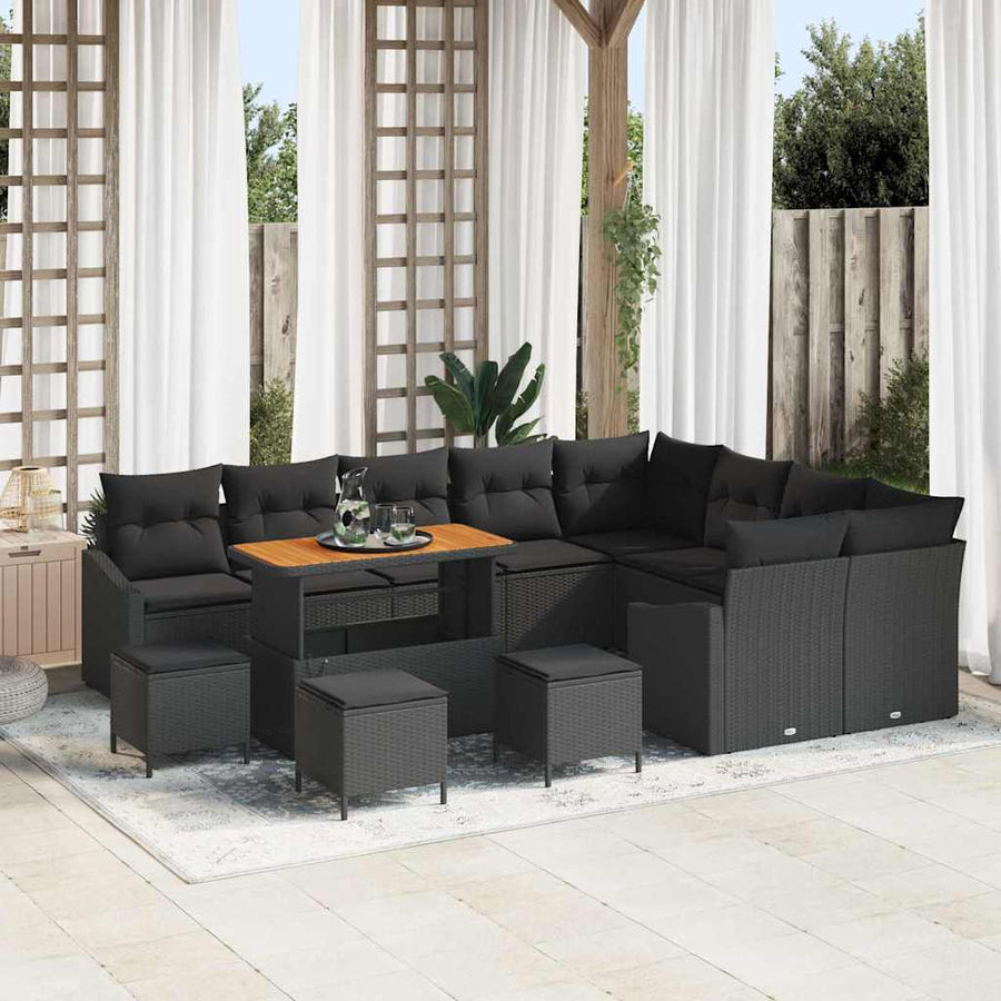 Garden Sofa Set 13 pcs Black Poly Rattan