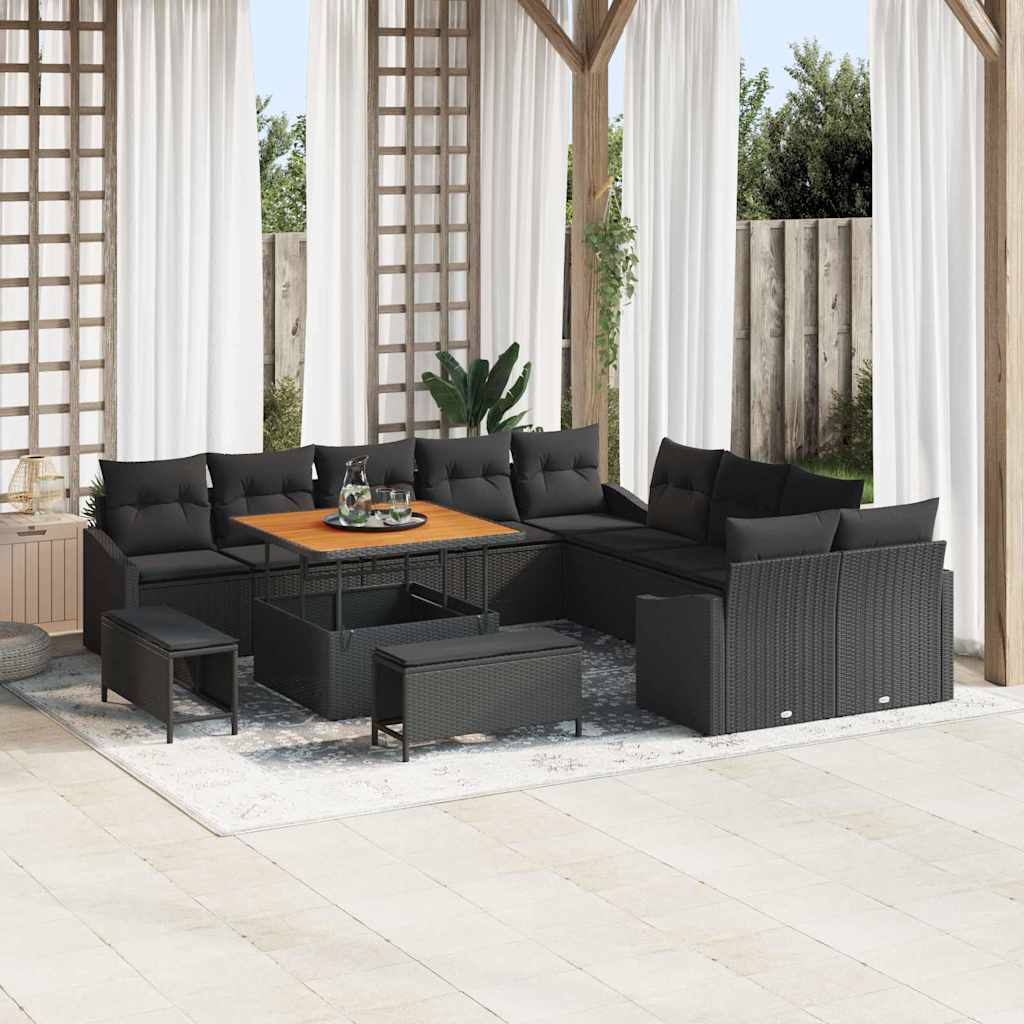 Garden Sofa Set with Cushion 13 pcs Black Poly Rattan