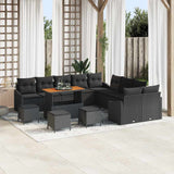 Garden Sofa Set with Cushion 14 pcs Black Poly Rattan