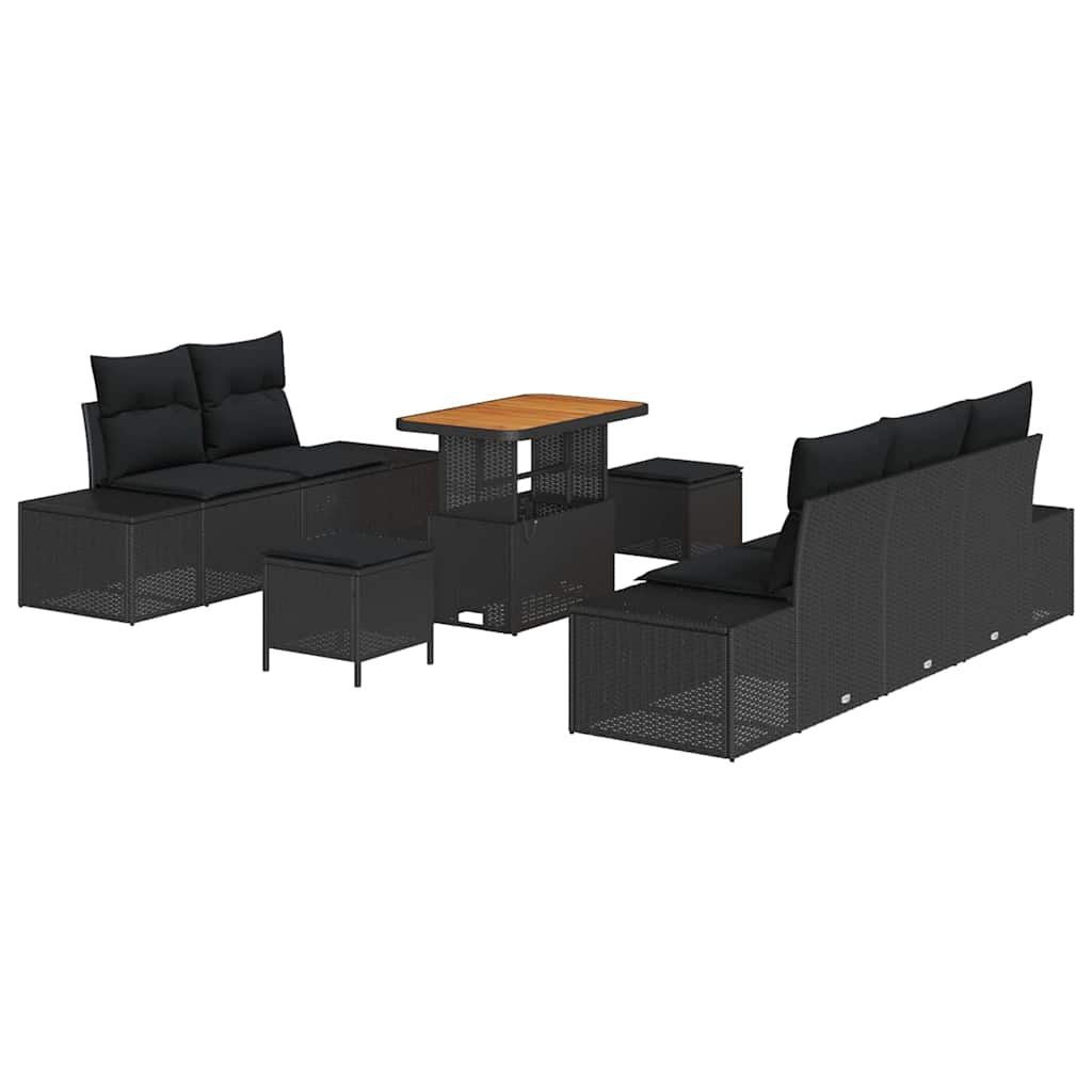 Garden Sofa Set with Cushion 8 pcs Black Poly Rattan