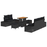 Garden Sofa Set with Cushion 8 pcs Black Poly rattan - Front View