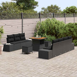 Garden Sofa Set with Cushion 10 pcs Black Poly Rattan - Side View