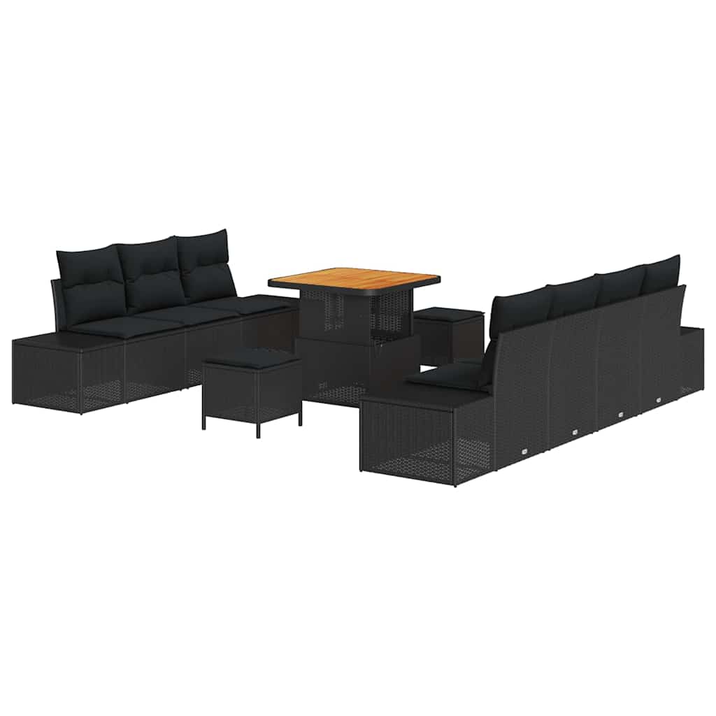Garden Sofa Set with Cushion 10 pcs Black Poly Rattan