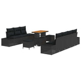 Garden Sofa Set with Cushion 10 pcs Black Poly Rattan - Front View