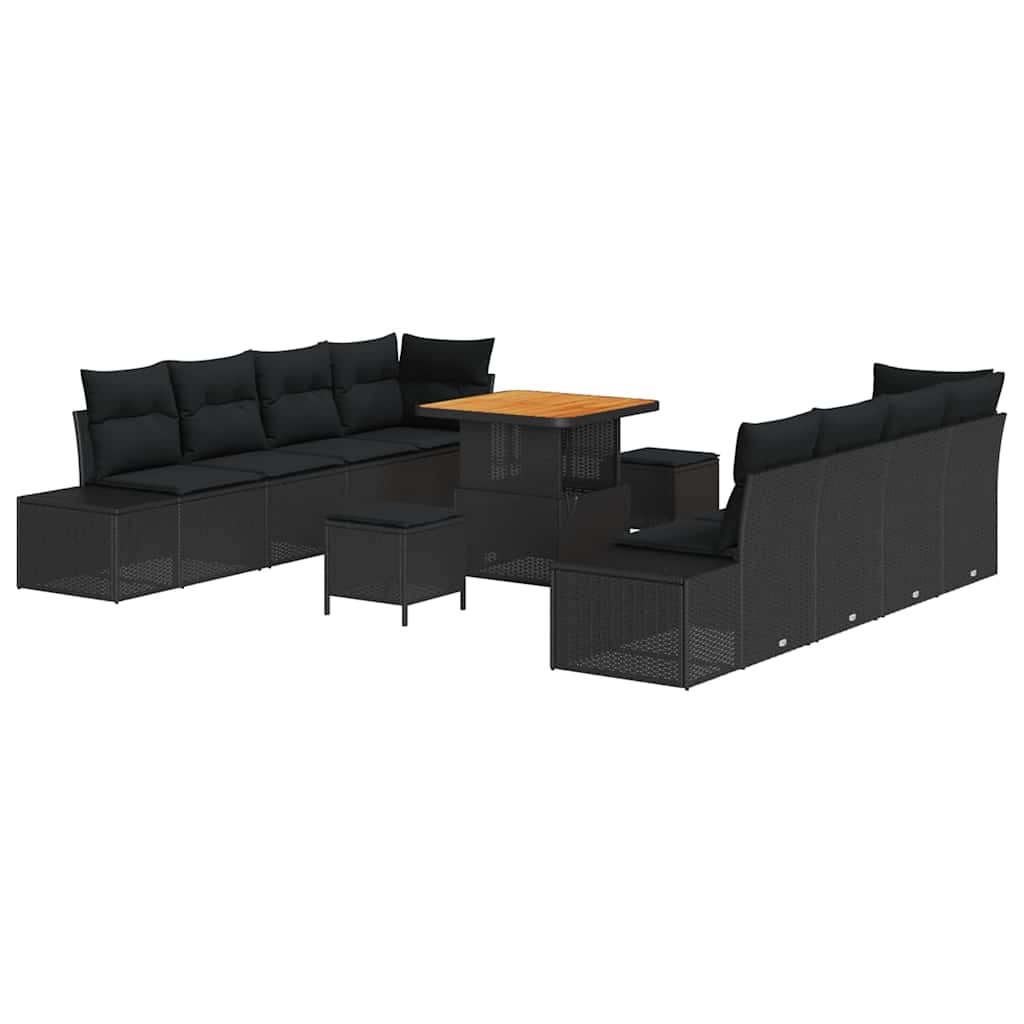 Garden Sofa Set with Cushion 11 pcs Black Poly Rattan