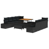 Garden Sofa Set with Cushion 11 pcs Black Poly Rattan - Front View