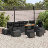 Garden Sofa Set with Cushion 10 pcs Black Poly Rattan