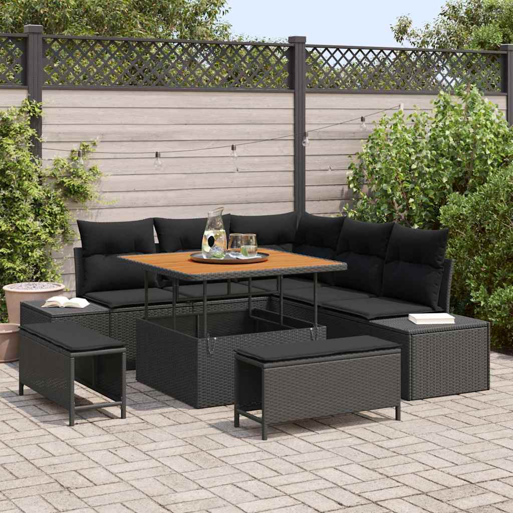 Garden Sofa Set with Cushion 8 pcs Black Poly Rattan