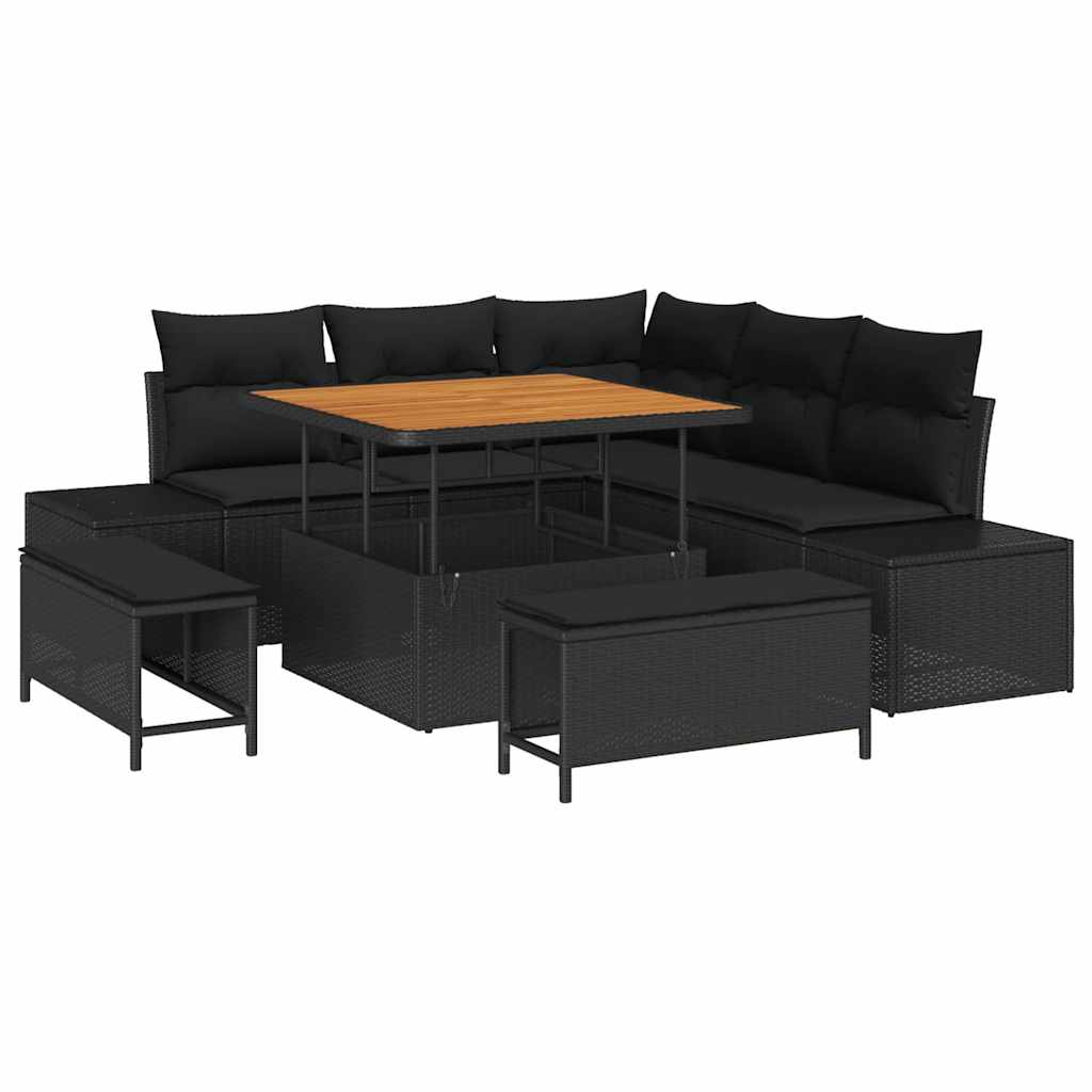 Garden Sofa Set with Cushion 8 pcs Black Poly Rattan