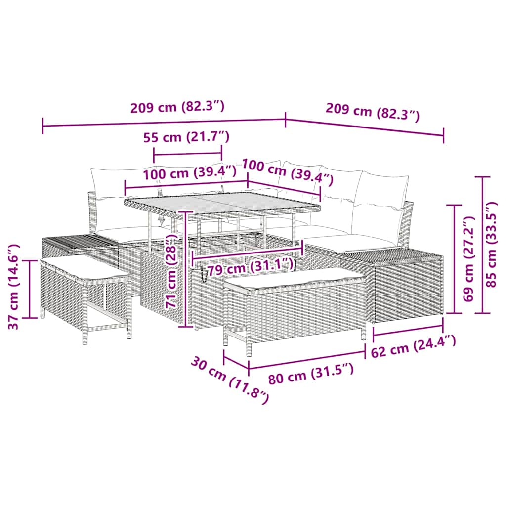 Garden Sofa Set with Cushion 8 pcs Black Poly Rattan