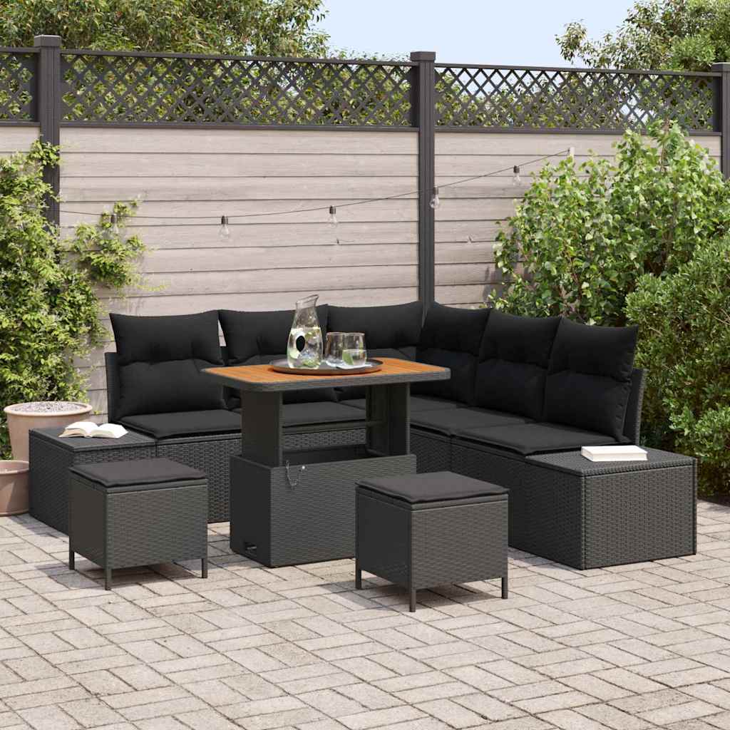 Garden Sofa Set with Cushion 8 pcs Black Poly Rattan