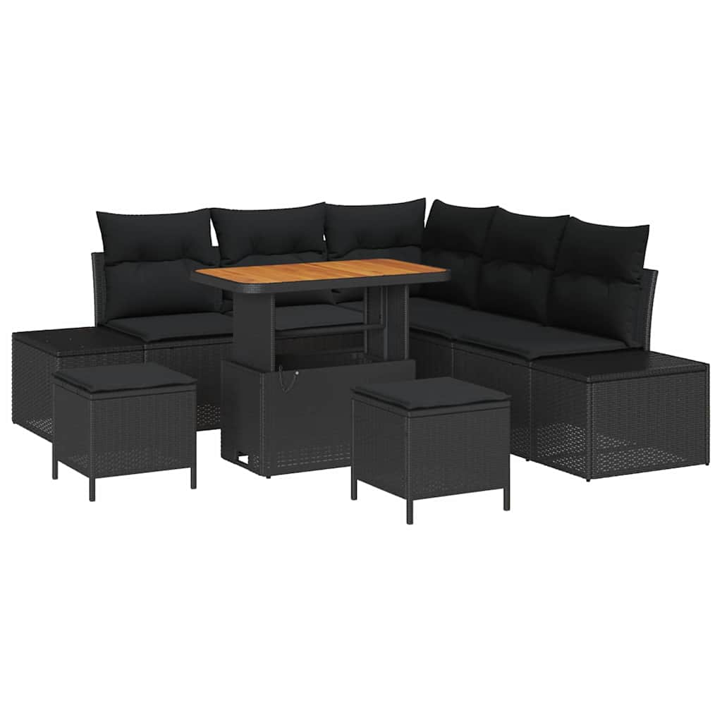 Garden Sofa Set with Cushion 8 pcs Black Poly Rattan