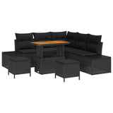 Garden Sofa Set with Cushion 8 pcs Black Poly rattan - Front View