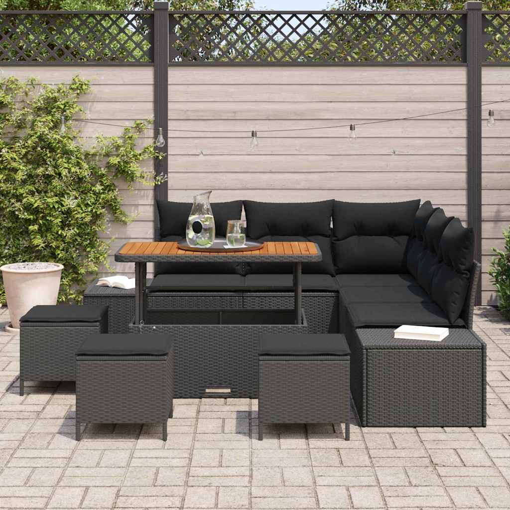 Garden Sofa Set with Cushion 9 pcs Black Poly rattan