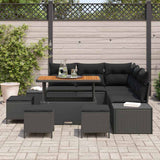 Garden Sofa Set with Cushion 9 pcs Black Poly rattan - Side View