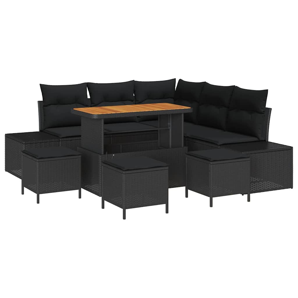 Garden Sofa Set with Cushion 9 pcs Black Poly Rattan