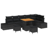 Garden Sofa Set with Cushion 9 pcs Black Poly rattan - Front View