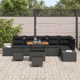 Garden Sofa Set with Cushion 9 pcs Black Poly rattan - Side View