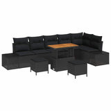 Garden Sofa Set with Cushion 9 pcs Black Poly rattan - Front View