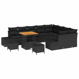 Garden Sofa Set with Cushion 12 pcs Black Poly Rattan