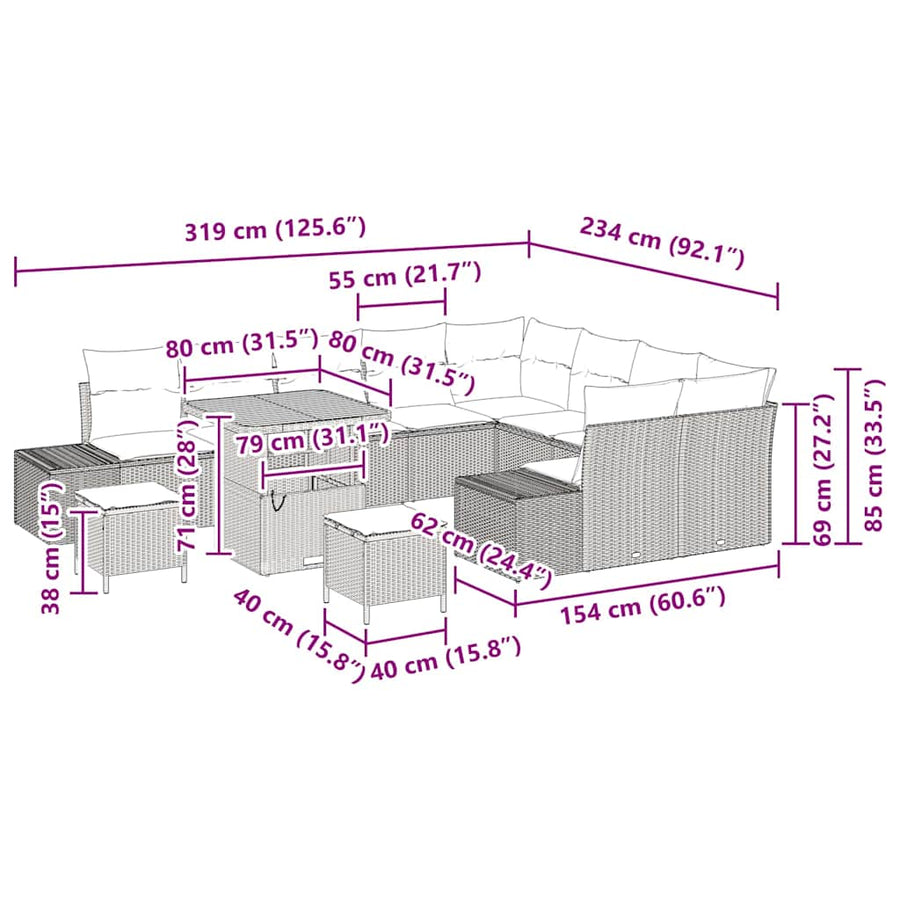 Garden Sofa Set 12 pcs Black Poly Rattan
