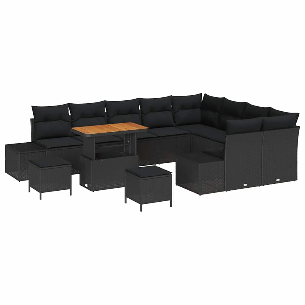 Garden Sofa Set with Cushion 12 pcs Black Poly Rattan
