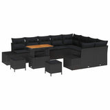 Garden Sofa Set with Cushion 12 pcs Black Poly Rattan - Front View