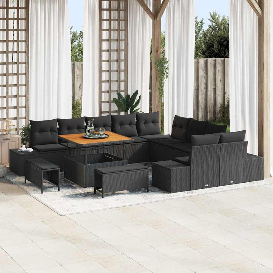 Garden Sofa Set 13 pcs Black Poly Rattan