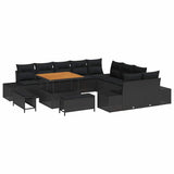 Garden Sofa Set with Cushion 13 pcs Black Poly Rattan
