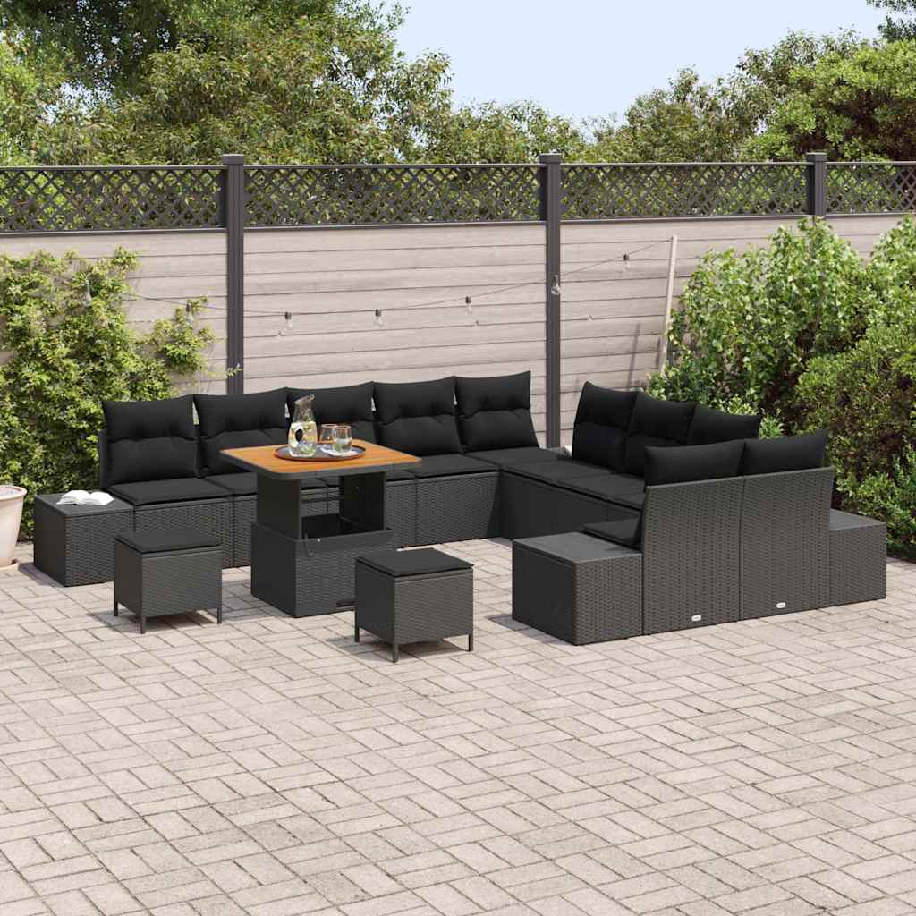 Garden Sofa Set with Cushion 13 pcs Black Poly Rattan