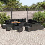Garden Sofa Set with Cushion 13 pcs Black Poly Rattan - Side View